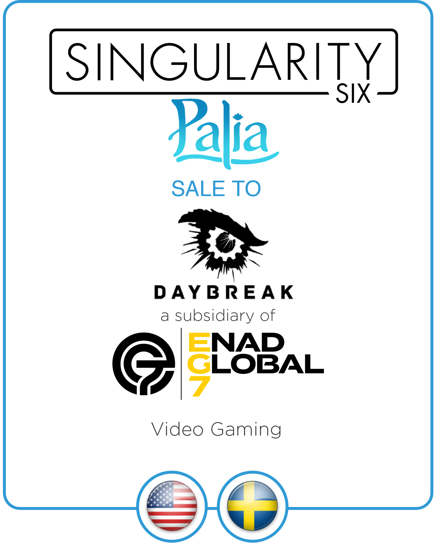 Drake Star Acts as Exclusive Financial Advisor to Singularity 6 on its Sale to Daybreak Games, a subsidiary of Enad Global 7 AB (STO: EG7)